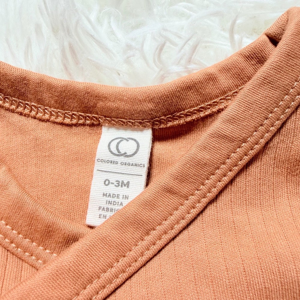 Colored Organics 0-3M Ribbed Kimono Bodysuit Long Sleeve Side Snap Orange - Picture 7 of 8